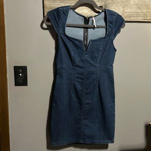 NWOT Free People square neck denim Jean mini dress